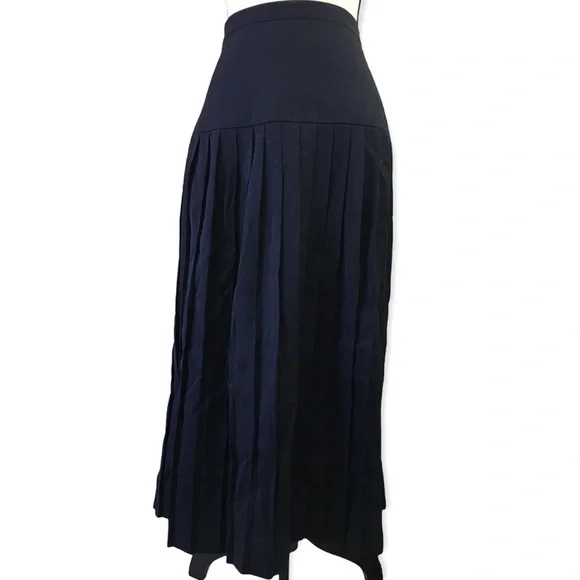 Vintage 90s Kasper Navy Blue Skirt Suit Pleated Double Breasted Collarless 14 - Picture 7 of 8